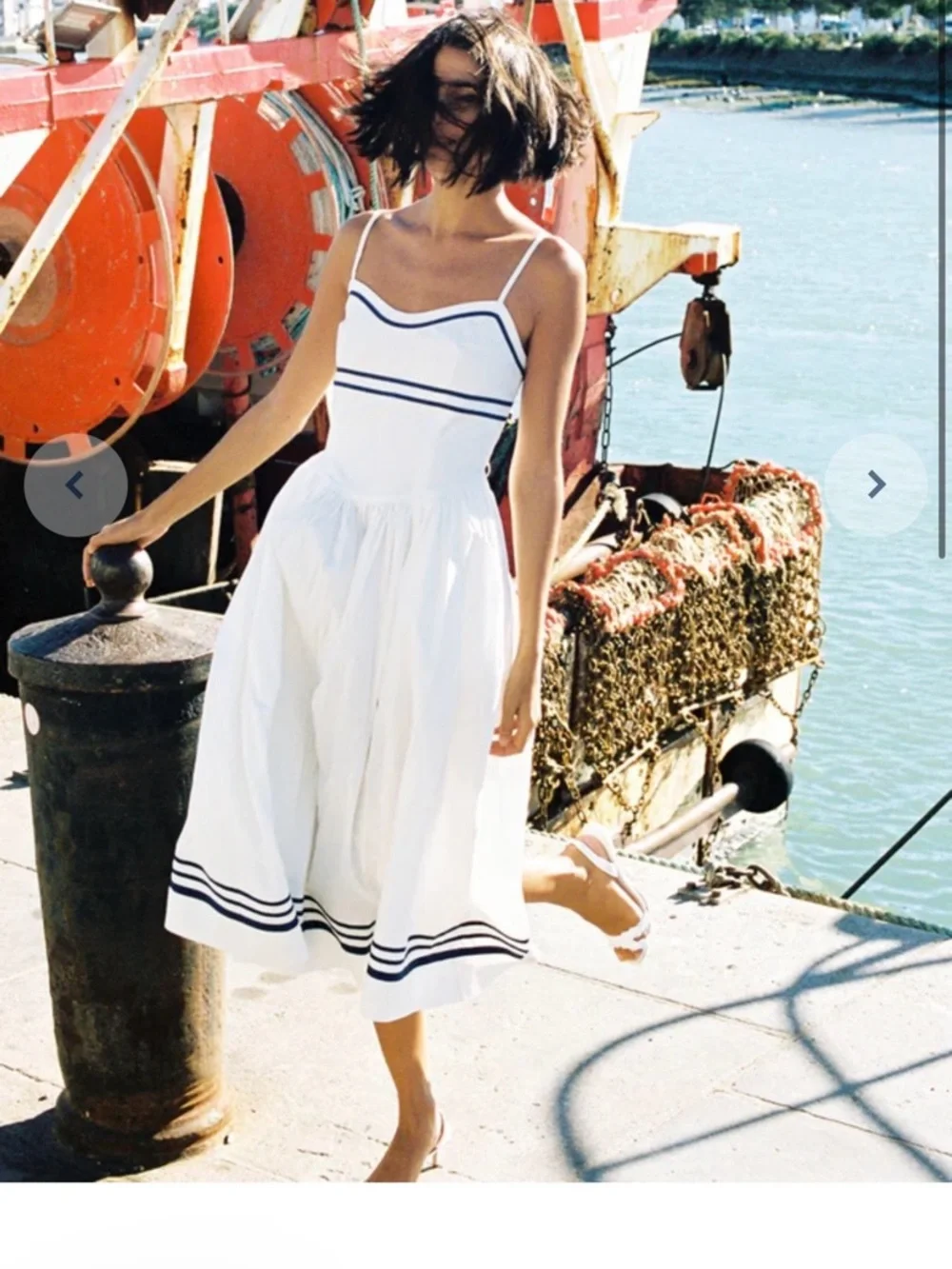 Piper White Sundress with Navy Stripe Detail - Picture 1 of 5